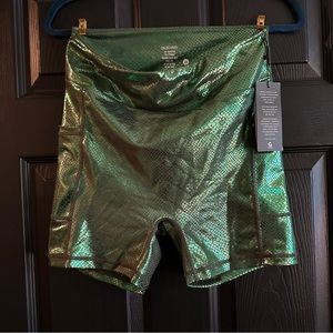 GRRRL metallic gator green bike shorts with pockets sci-fi fantasy queen lizard
